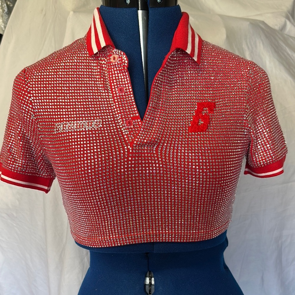 Red Bejeweled Crop Top